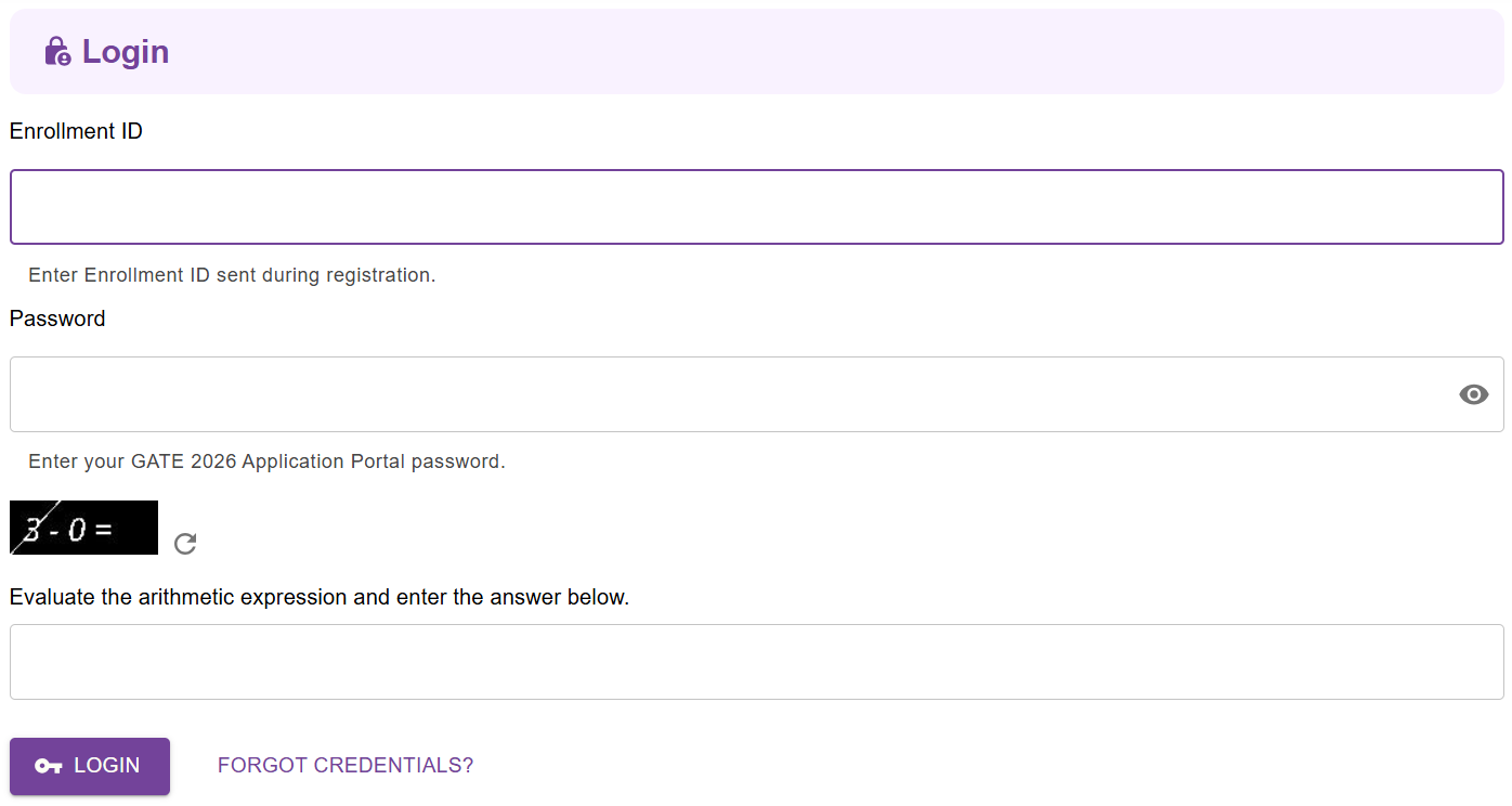 GATE 2026 GOAPS Login Page