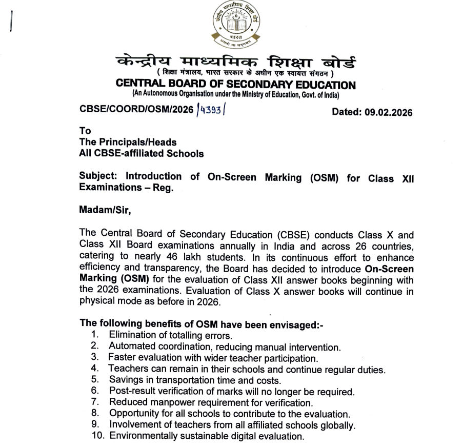 CBSE Board Exam Guidelines 2026 Official Notice On Screen Marking